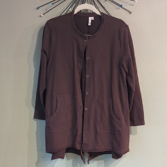 Kleen Brown Button Down Top Cotton Pockets Breathable Lagenlook Small Minimalist - Picture 2 of 13